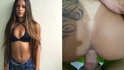 Leticia Lopes com rabo tatuado empinado levando pica dura no cuzinho