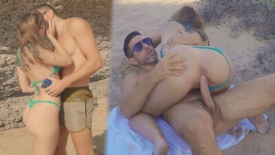 Novinhas casadas transando com o amante na praia enquanto o corno filma