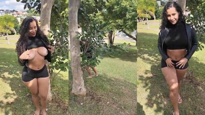 Alice Maciel flagra exibindo peitões e calcinha na praça