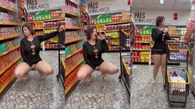 Kerolay Chaves flagrada masturbando buceta com vestido sem calcinha no supermercado