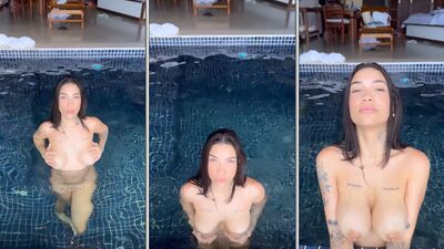 Japa Nordestina mostrando os peitos molhadinha e pelada na piscina