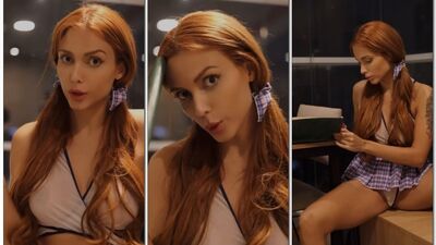 Fernanda Campos roupa de colegial exibindo a buceta lisinha