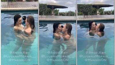 Luana Morais e Angel Kwy na piscina sem roupinha se pegando e exibindo os corpos peladinhos