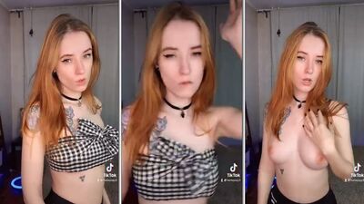 Harley ruivinha gostosa tira a blusa na frente da camera e exibe os peitinhos pequenininhos e rosados