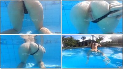 Wine Flame peladinha piscando cu dentro da piscina