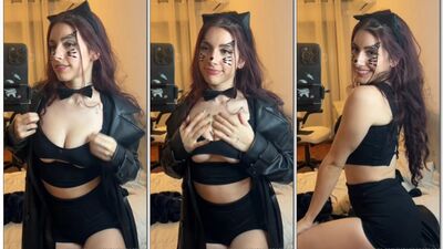 Catarina Paolino toda gostosa vestida de gatinha safada para o carnaval