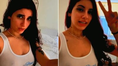 Catarina Paolino mostrando os peitos gostosos na camisa molhada