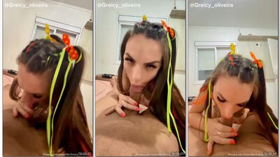 Greicy Oliveira chupando a rola e bebendo esperma na mamada