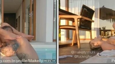 Rabuda do Onlyfans Maikelly Muhl fodendo com macho pauzudo na beira da piscina
