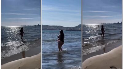 Sheyla Mell putinha do privacy safada banhando na praia com um biquini minusculo que mostra tudinho