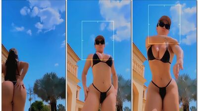 Sheyla Mell Coroa super safada se mostrando gostosa no quintal de casa com um bikini marcando a buceta