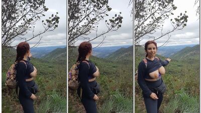 Cristina putinha deliciosa fazendo uma trilha mostrando seus peitões bem gostosos quando chega no top