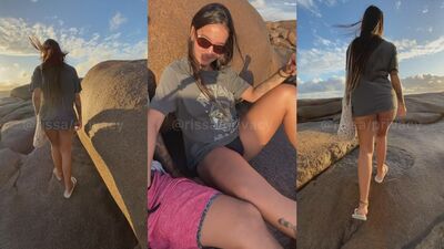 Rissa masturbando a piroca do namorado na praia deserta