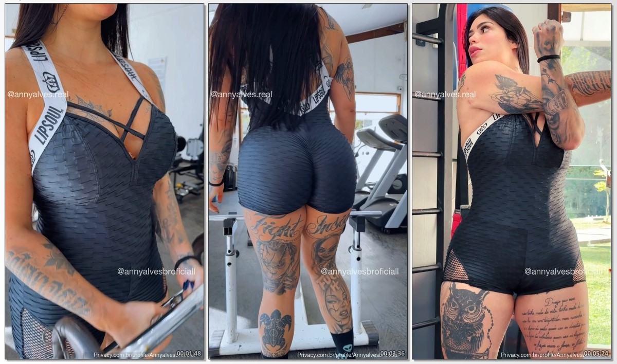 Anny Alves gostosa tatuada de roupinha coladinha instigando os machos da academia