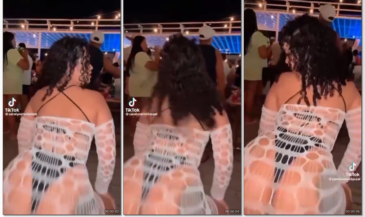 Carolayne rabuda do privacy dançando com vestido transparente e calcinha socada na bunda no meio da balada