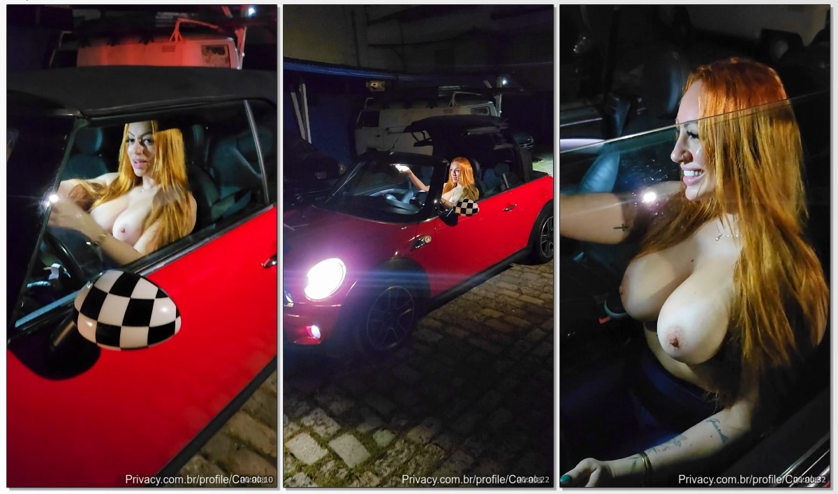 Jessica Patez ruivinha peituda toda gostosa mostrando os peitos dentro do carro