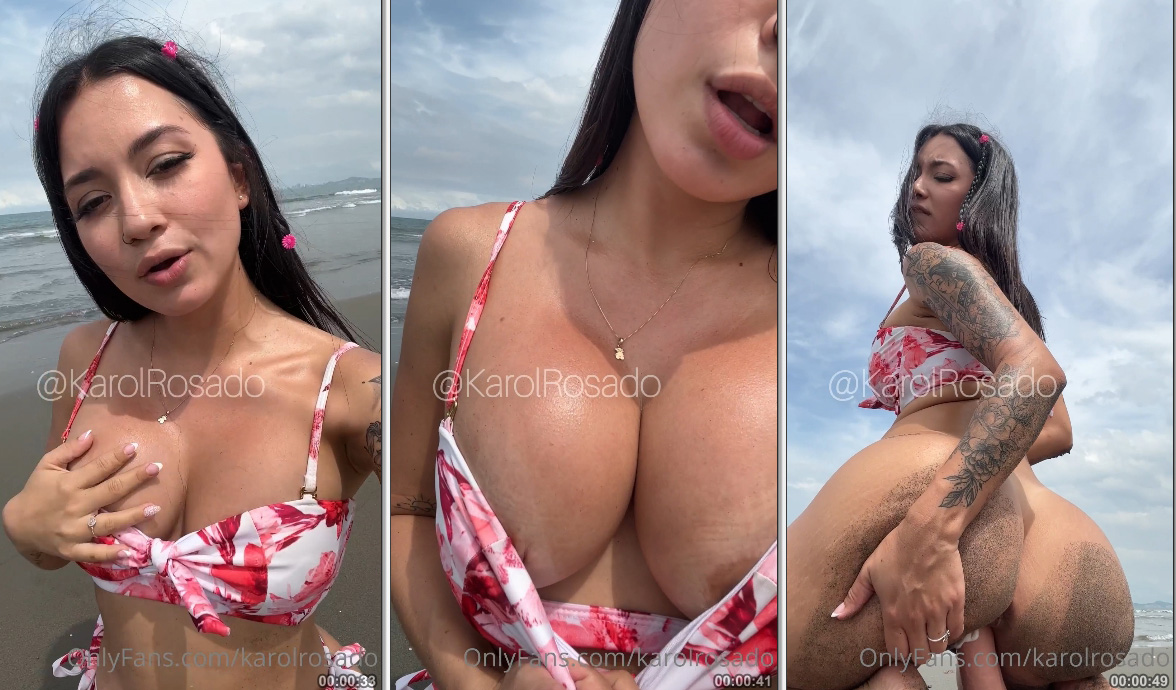 Karol Rosado na praia gozando com consolo enorme na xoxota exibindo os peitos lindos