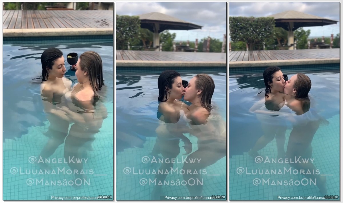 Luana Morais e Angel Kwy na piscina sem roupinha se pegando e exibindo os corpos peladinhos