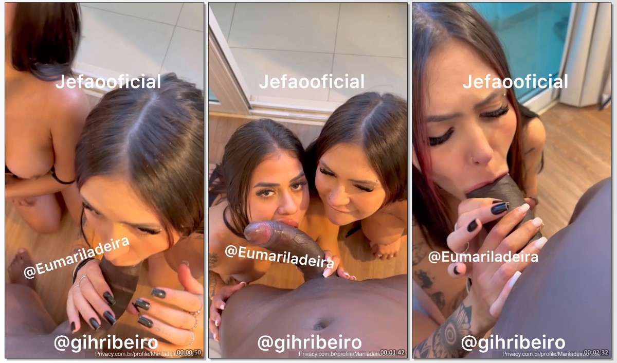 Menáge gostoso Gih Ribeiro e Mariana Ladeira pagando boquete duplo para o Jefão negão sortudo