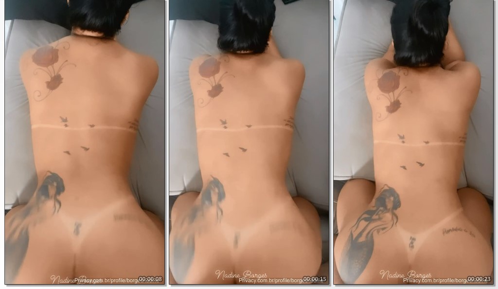 Nadine Borges rabuda tatuada empinadinha de quatro tomando gostoso na buceta carnuda