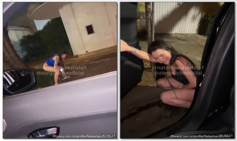 Natasha Naturista e Ale Gaúcha urinando em publico chapadas de noite