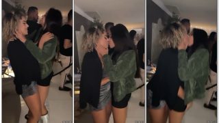 Pegação lesbica Karlyane Menezes moreninha gostosa beijando amiga gostosa em festinha