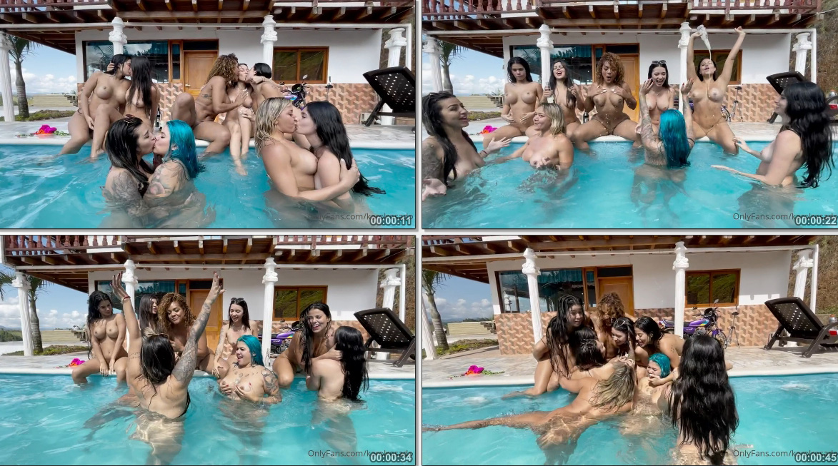 Putaria lesbica entre Karol Rosado e amigas beijos e esfregação peladinhas na piscina