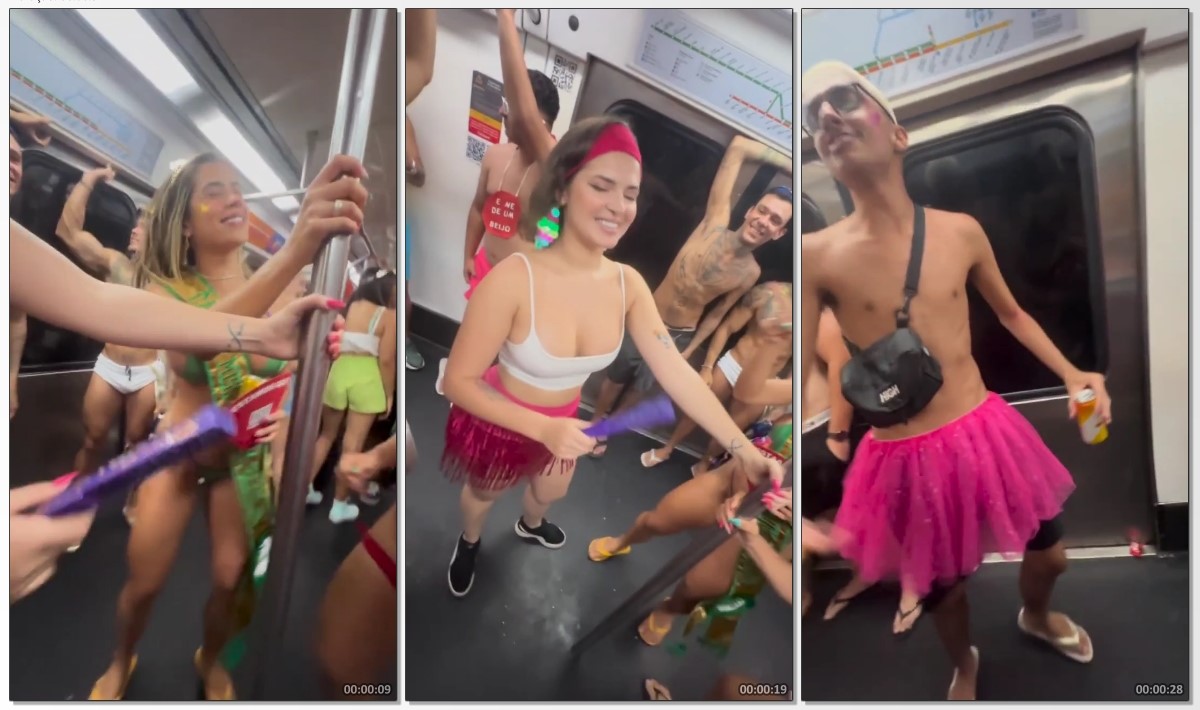 Rafaela Sumpani, Kerolay Chaves e Larissa Sumpani com tesão dentro do metro de Sâo Paulo