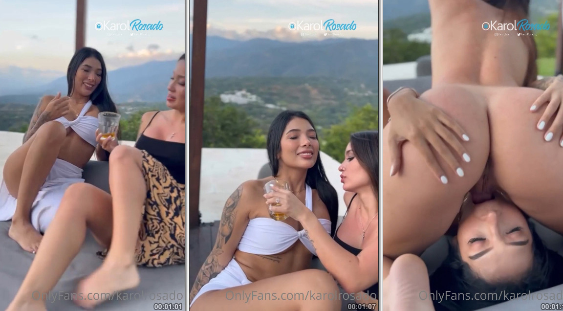 Sexo lésbico Karol Rosado e amiga gozando no meia nove no quintal