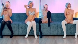 Sia Siberia linda ninfeta no cosplay sensual de Re:zero se masturbando com consolo gigante