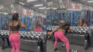 Gracyanne Barbosa dançando funk na academia de calça apertada