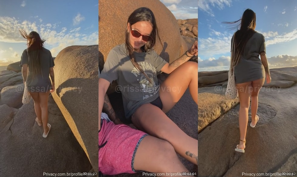 Rissa masturbando a piroca do namorado na praia deserta