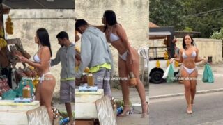 Morena gostosa de calcinha na rua provando ser deliciosa